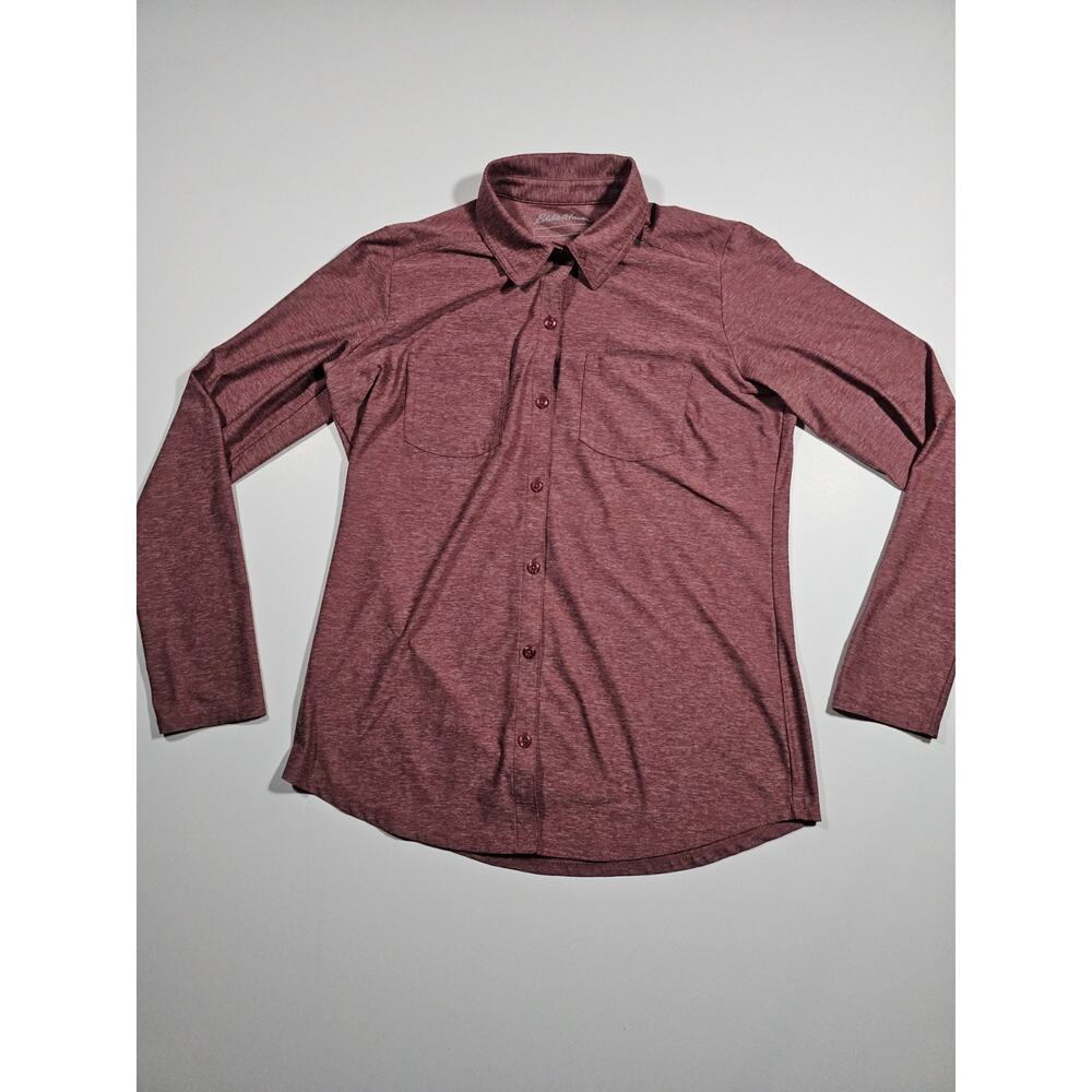 Eddie Bauer Women's Long Sleeve Button Up Red Solid Closet Staple Basic Top M